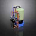 Industrial Equipment System With Large Tank Colored Pipes Control Panel And Valves