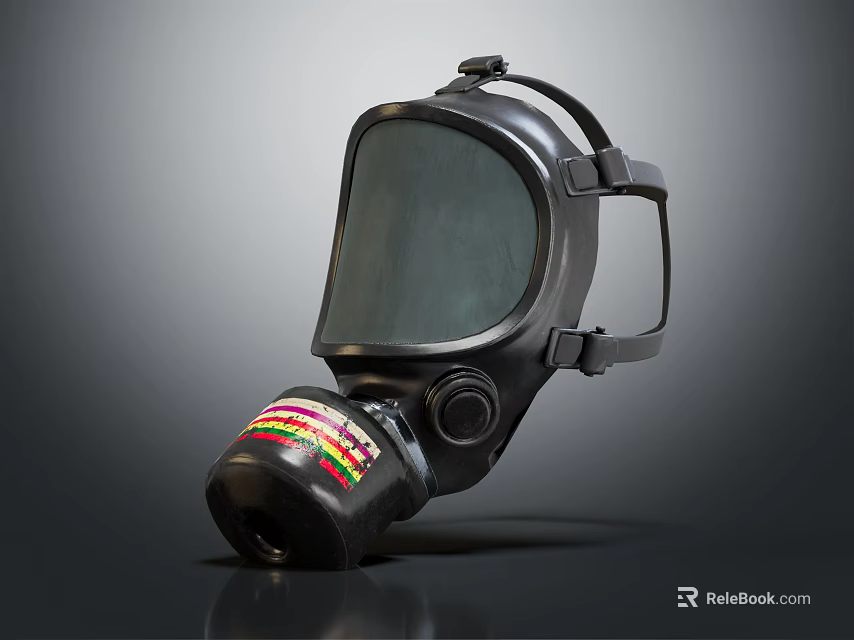 Firefighting Equipment Full Face Gas Mask with Filter Canister and Adjustable Straps for Fire Protection 3d model 