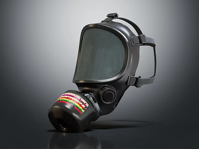 Firefighting Equipment Full Face Gas Mask with Filter Canister and Adjustable Straps for Fire Protection 3d model