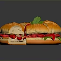 Delicious Ring Shaped Sandwich With Sesame Seeds Red Strawberry Green Leaves Tomato And Sausage