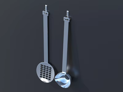 Stainless Steel Kitchen Utensil Set With Soup Ladle And Slotted Spoon 3d model