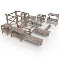 Rustic Wooden Furniture Collection With Simple Structure Tables Chairs And Shelves