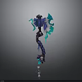 Fantasy Blue Green Dragon Themed Warhammer With Glowing Crystal Accents And Long Handle