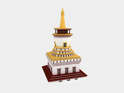 Traditional Multi Tiered Pagoda With White And Gold Exterior And Red Base 3d model