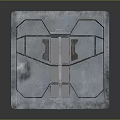 Gray Square Mechanical Panel With Red Symmetric Elements And Structured Design