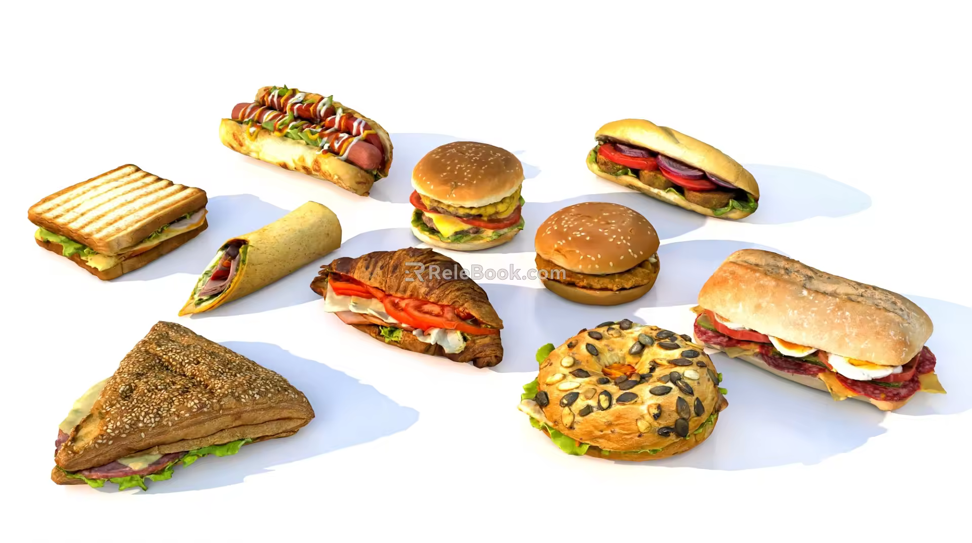 Bread Hamburger Chicken Roll 3d model