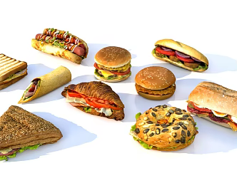 Bread Hamburger Chicken Roll 3d model