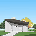 Ancient Architecture Featuring Unique Curved Roof and Cylindrical Tower with Green Lawn and Blue Sky
