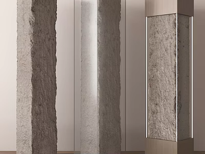 Textured Stone Columns And Wooden Column With Glass Inlays Interior Design Features 3d model