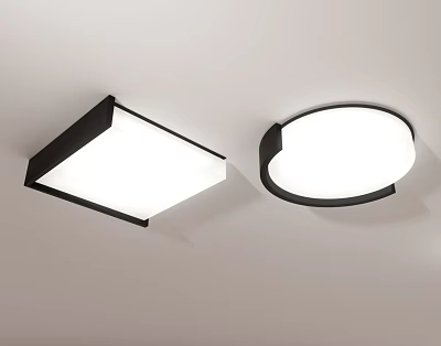 Modern Square and Round Ceiling Lights with Black Frame and White Surface for Home Interior 3d model