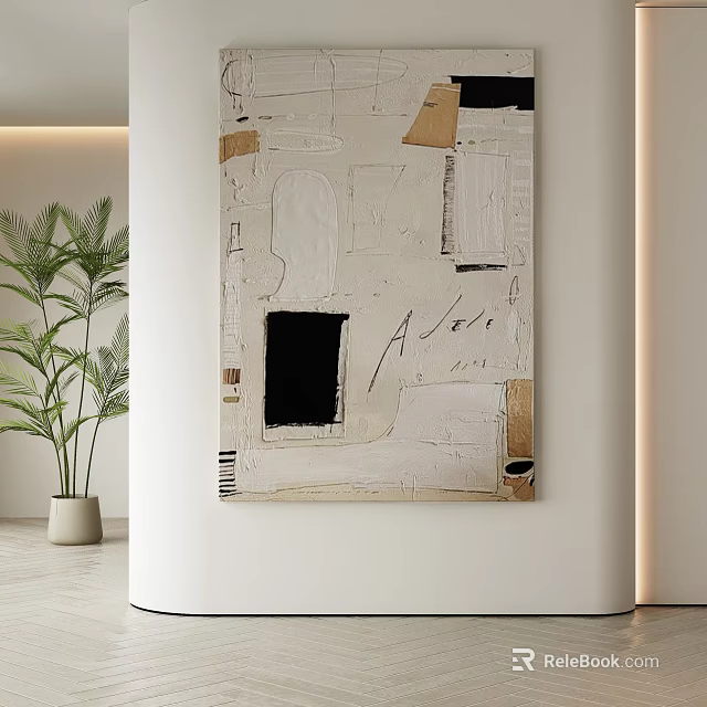 Abstract Painting With Neutral Tones Mixed Media And Textured Brushstrokes In Modern Interior 3d model 