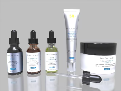 Essential Skincare Beauty Products With Facial Serum Sunscreen SPF 50 And Moisturizing Cream 3d model