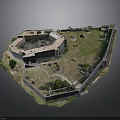 Ancient Circular Fortress Aerial View With Stone Walls Greenery And Trees
