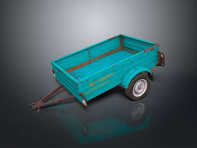 Turquoise Utility Trailer with Open Textured Bed Single Wheel and Practical Hitch for Cargo Transport 3d model