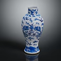 Classic Wooden Display Shelf With Blue And White Porcelain Vase Dragon Floral Designs