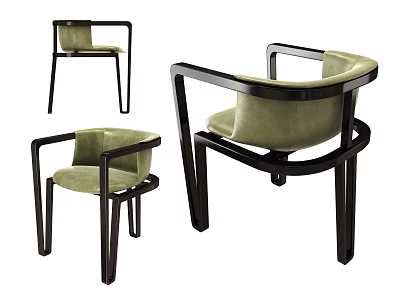 Modern Single Sofa With Green Upholstery And Black Wooden Armrest Design 3d model