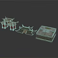 Traditional Chinese Architecture Models With Wooden Archway And Gray Tile Roofs