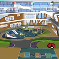 Modern Kindergarten With Colorful Building Playground Green Lawn And Blue Whale Sculptures