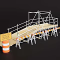 Road Infrastructure Scaffolding Structure With Traffic Cone And Warning Sign Setup