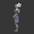 Armored Warrior Character With Dragon Inspired Helmet And Blue Silver Armor 3d model