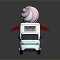 Light Blue Ice Cream Truck Featuring Large Pink And White Cone Red White Striped Awning