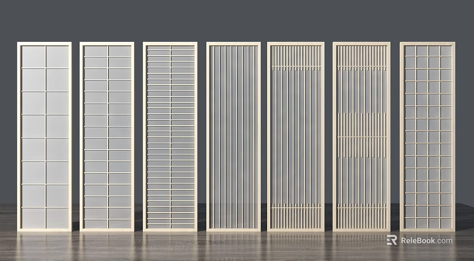 Modern Room Dividers With Various Slatted And Grid Patterns For Interior 3d model