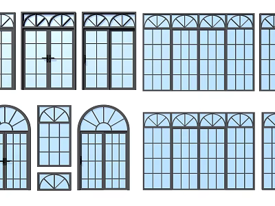 Various Architectural Casement Window Styles With Decorative Tops And Arch Shapes 3d model