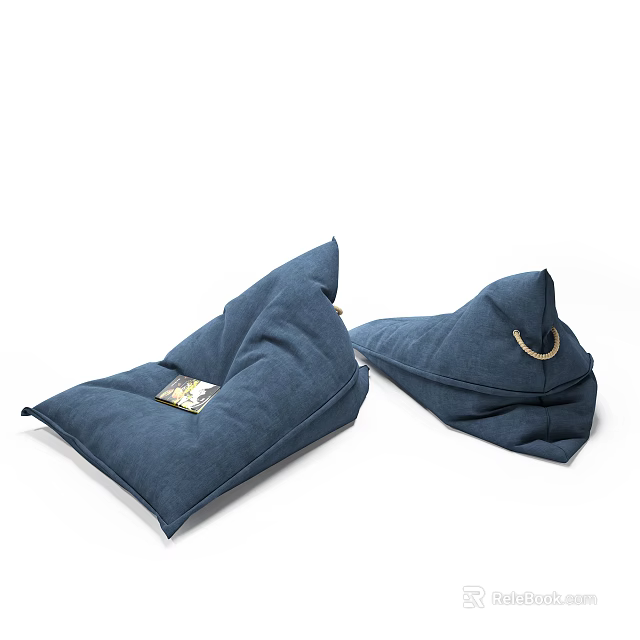 Blue Fabric Lazy Sofa Bean Bags With Decorative Tags For Home Use 3d model 