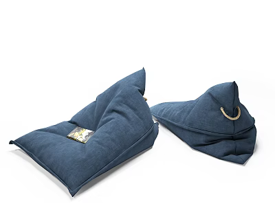 Blue Fabric Lazy Sofa Bean Bags With Decorative Tags For Home Use 3d model