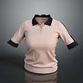 Pink Short Sleeve Polo Shirt With Dark Collar And Cuffs Buttoned Design Apparel
