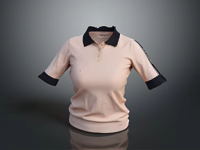 Pink Short Sleeve Polo Shirt With Dark Collar And Cuffs Buttoned Design Apparel 3d model