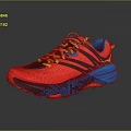 Vibrant Red Blue Athletic Sneakers With Yellow Laces And Cushioned Traction Sole