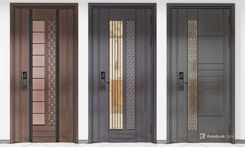 Modern Security Doors Featuring Glass Panels Geometric Patterns And Metal Accents 3d model 