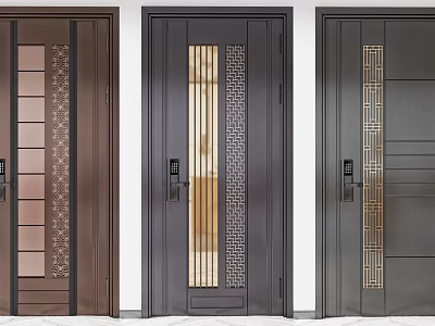 Modern Security Doors Featuring Glass Panels Geometric Patterns And Metal Accents 3d model