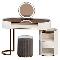 Elegant Modern Dressing Table With Round Mirror Velvet Stool And Side Cabinet 3d model