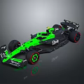 Green And Black Caterham Formula 1 Car With Red Accented Wheels And Yellow Helmet