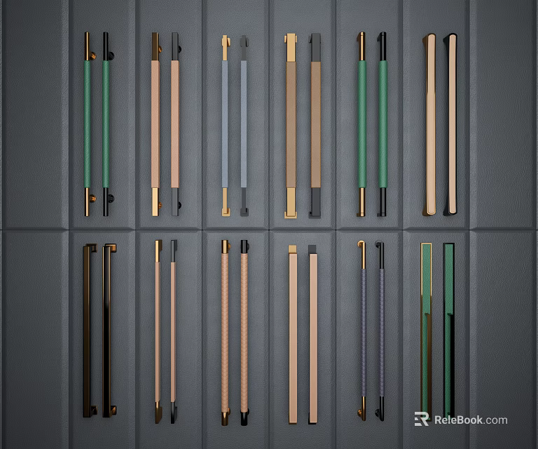 Stylish Door Handles in Various Designs and Colors for Home Furniture 3d model 