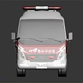 White And Red Emergency Ambulance With Flashing Lights And Side Windows