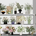 Vase Flowers Decorative Display On Multi Layer Shelves With Various Styles Pink White Yellow Blooms