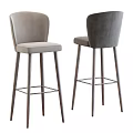 Modern Gray Bar Stools With Fabric Seats Metal Legs High Back And Cross Support
