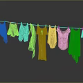 Various Colored Clothes Hanging On Clothesline With Dark Background And Reflection