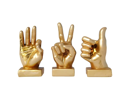 Golden Hand Gesture Decorative Set with Peace OK and Thumbs Up Signs for Home Decor 3d model