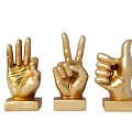 Golden Hand Gesture Decorative Set with Peace OK and Thumbs Up Signs for Home Decor