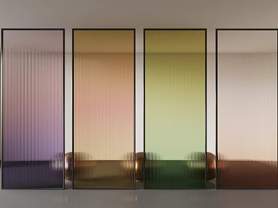 Colorful Glass Screens With Vertical Stripes And Metal Bases In Purple Pink Yellow White 3d model