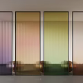 Colorful Glass Screens With Vertical Stripes And Metal Bases In Purple Pink Yellow White
