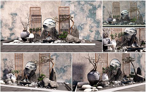 New Chinese Landscape Sick Courtyard Sick Stone Outdoor Screen 3d model