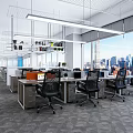 Modern Public Office Space with Open Layout Desks Office Chairs and City View Windows