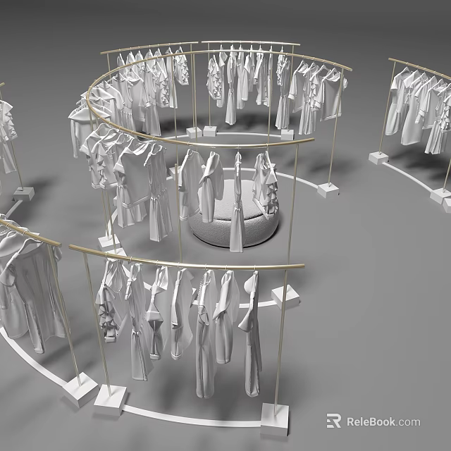 Elegant Modern Spiral Hangers Display With Multiple Hanging Clothes Arrangement 3d model 