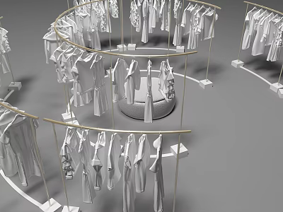 Elegant Modern Spiral Hangers Display With Multiple Hanging Clothes Arrangement 3d model