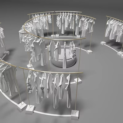 Elegant Modern Spiral Hangers Display With Multiple Hanging Clothes Arrangement 3d model
